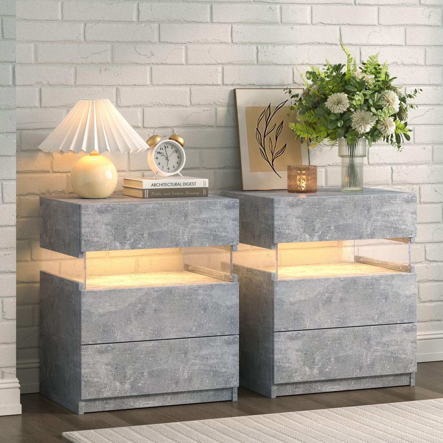 White LED Nightstand Set – 2 Pack