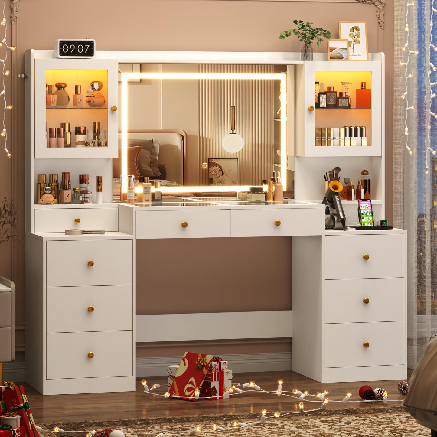 Large LED Vanity Desk – Black, 62"