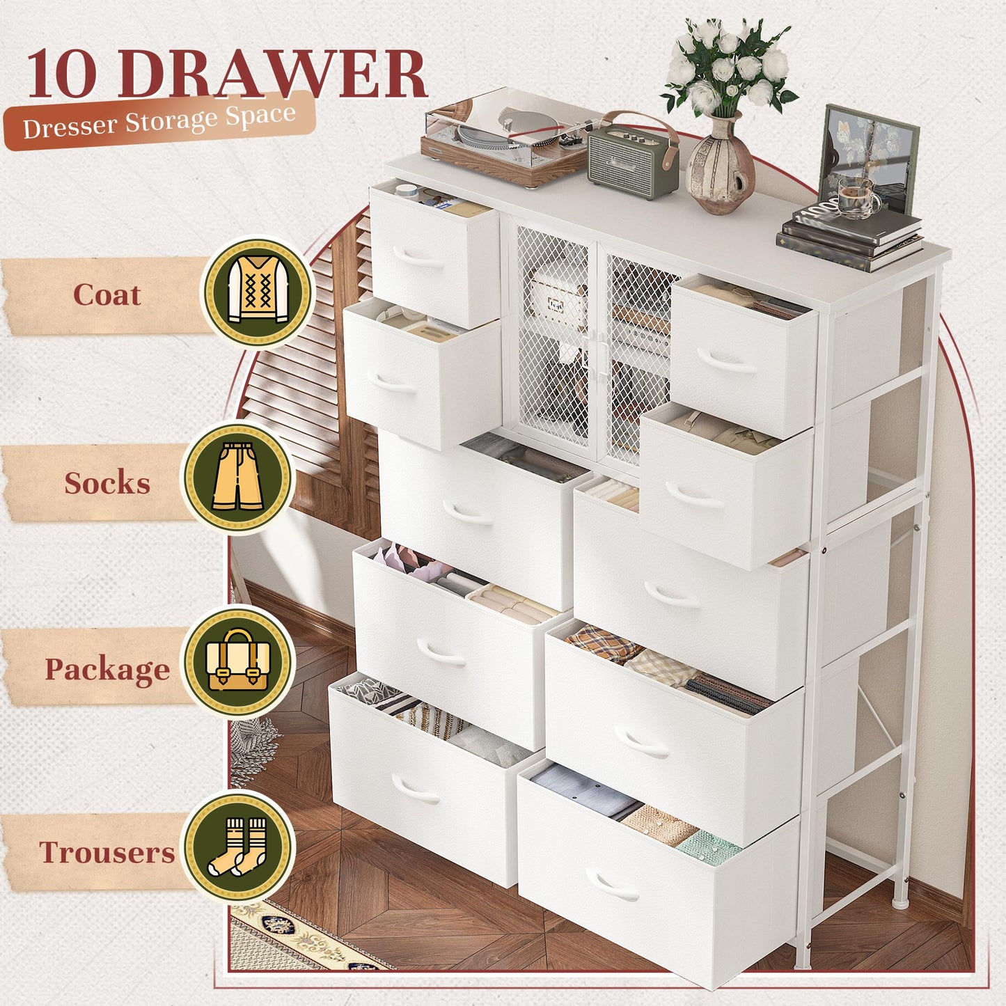 10-Drawer Rustic Brown Dresser 48.2"x38.1"x11.8"