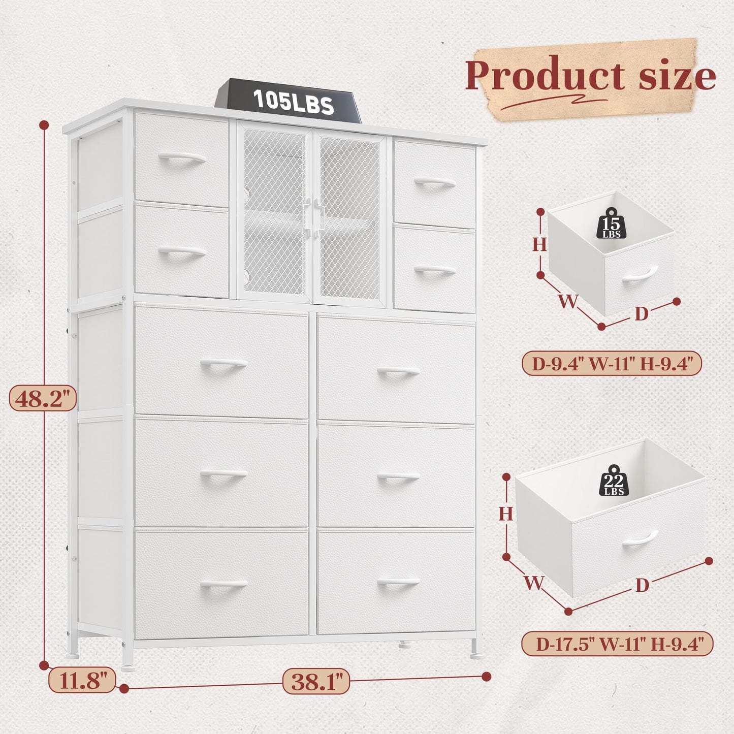 10-Drawer Rustic Brown Dresser 48.2"x38.1"x11.8"