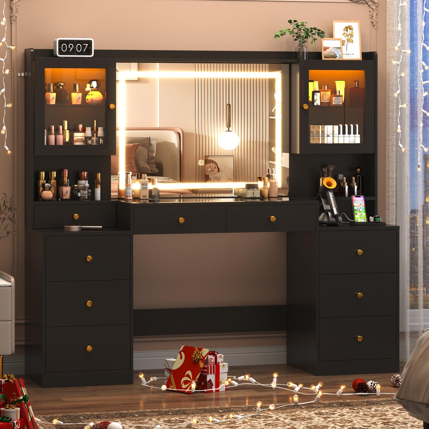 Large LED Vanity Desk – Black, 62"