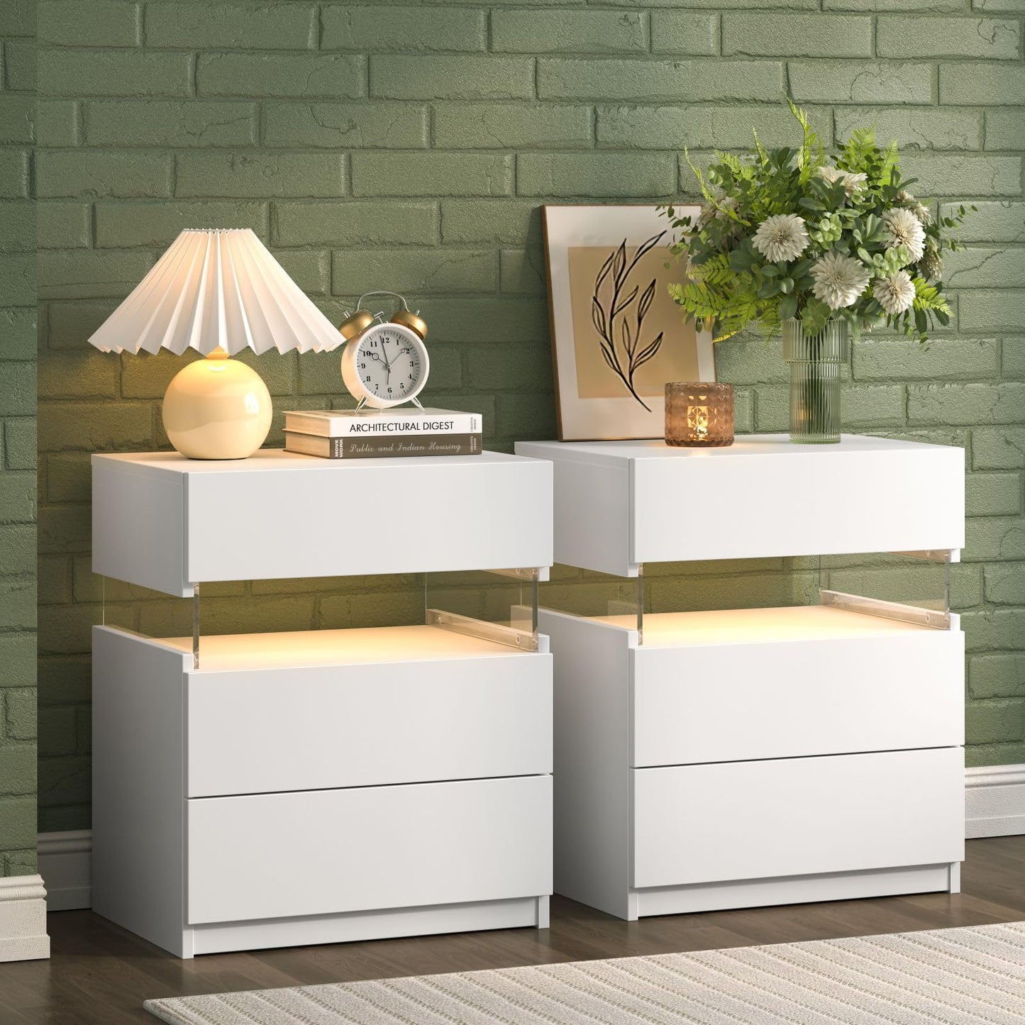 White LED Nightstand Set – 2 Pack