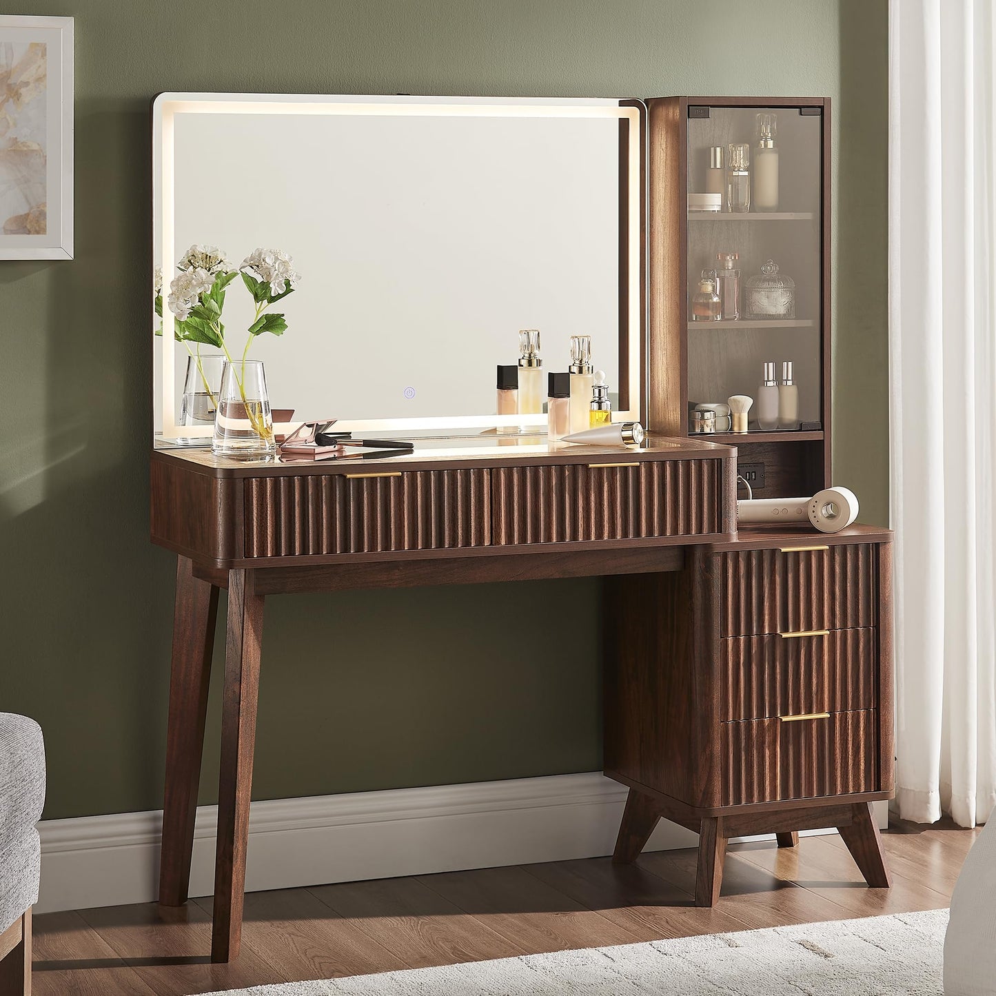 T4TREAM 48" Fluted Makeup Vanity Desk – Oak
