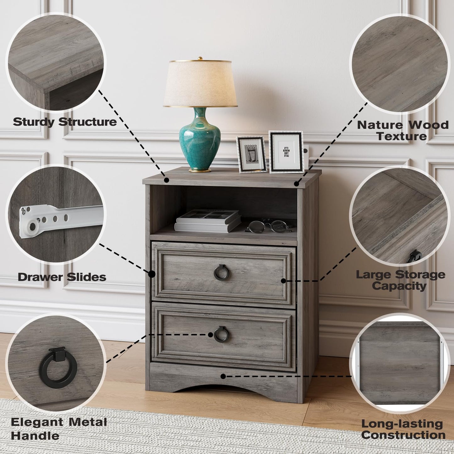 Nightstand Set of 2 – Gray