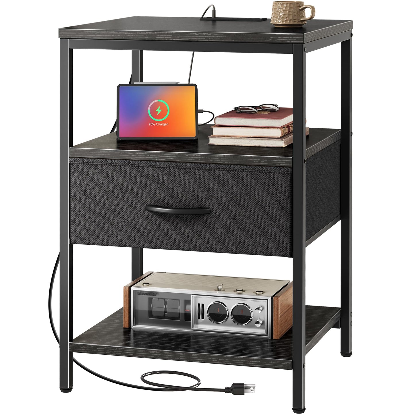 SUPERJARE Nightstand with Charging Station