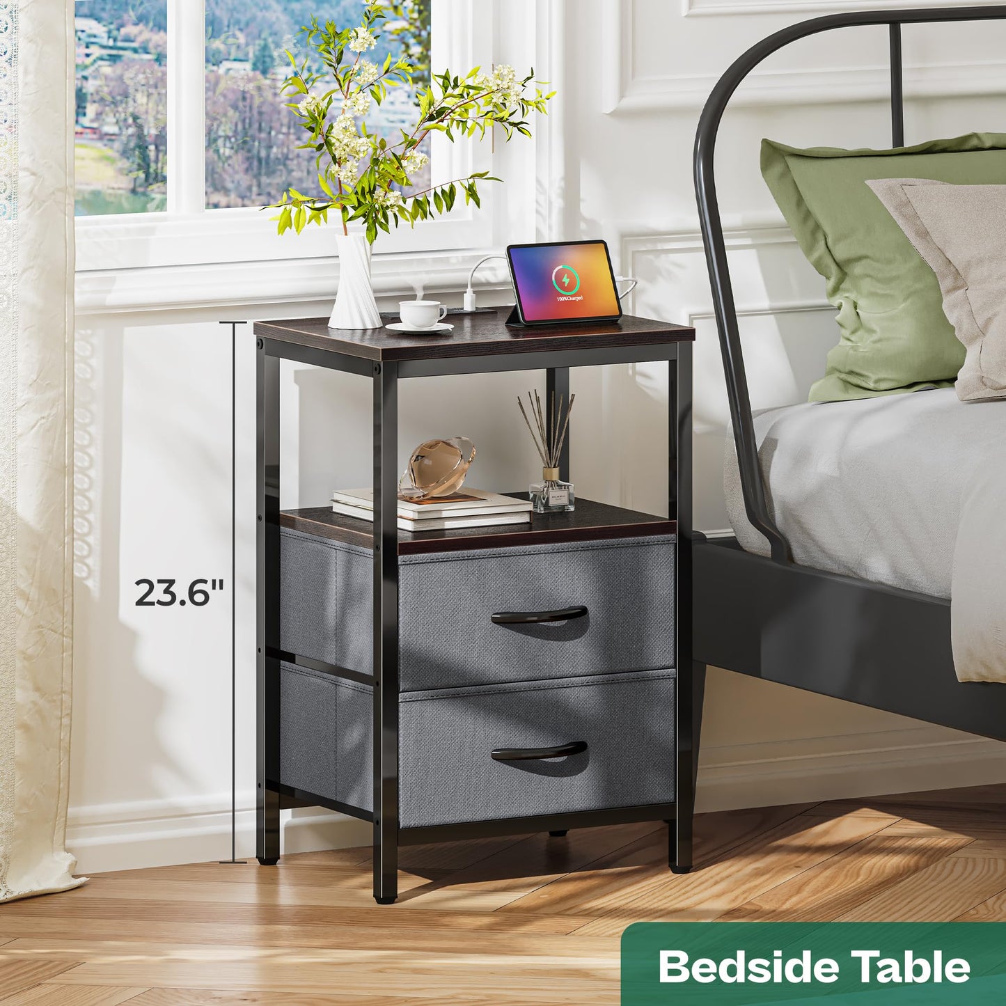 Huuger Nightstand – Rustic Brown/Black