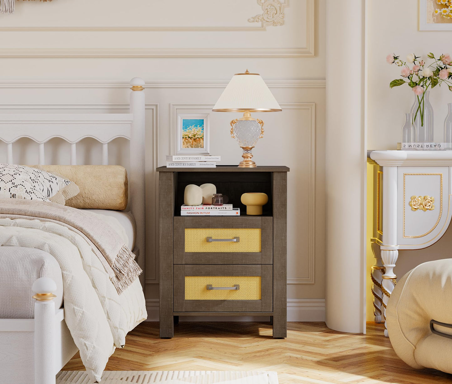 YESHOMY Rattan Nightstands – Set of 2, Natural
