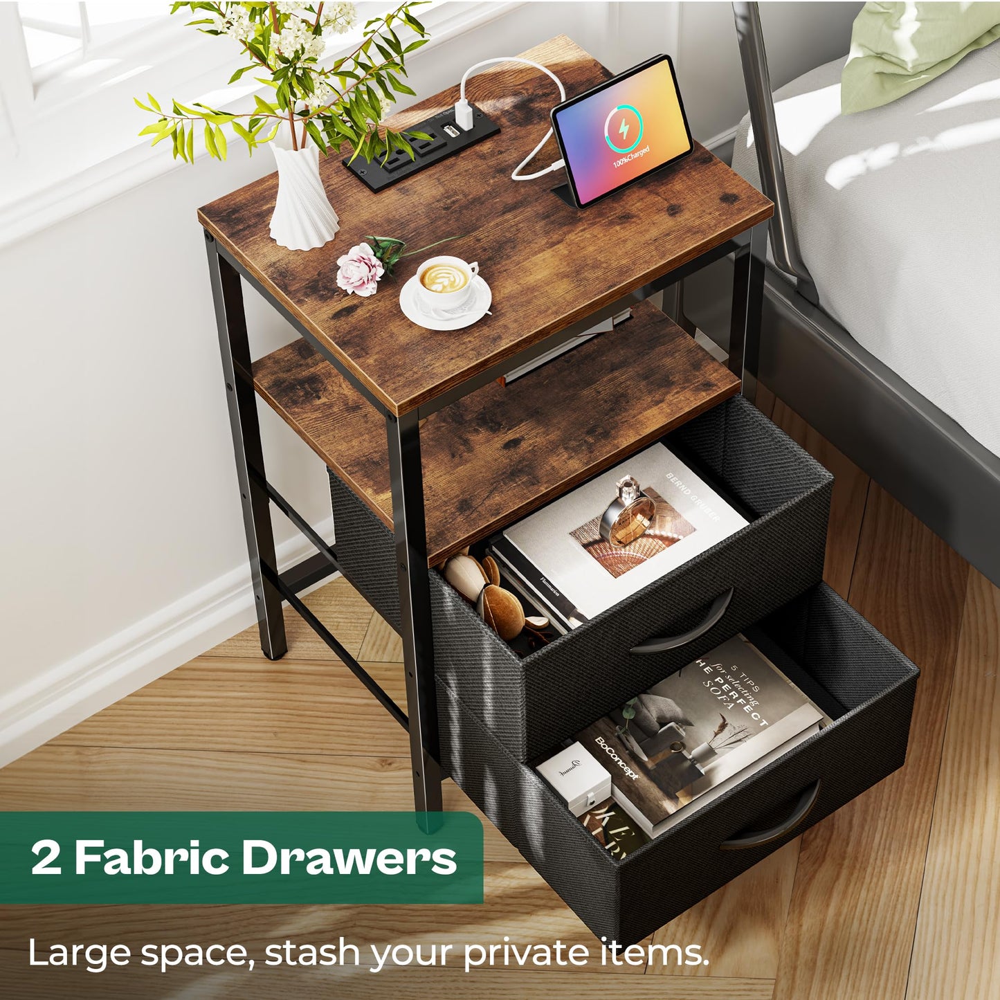 Huuger Nightstand – Rustic Brown/Black