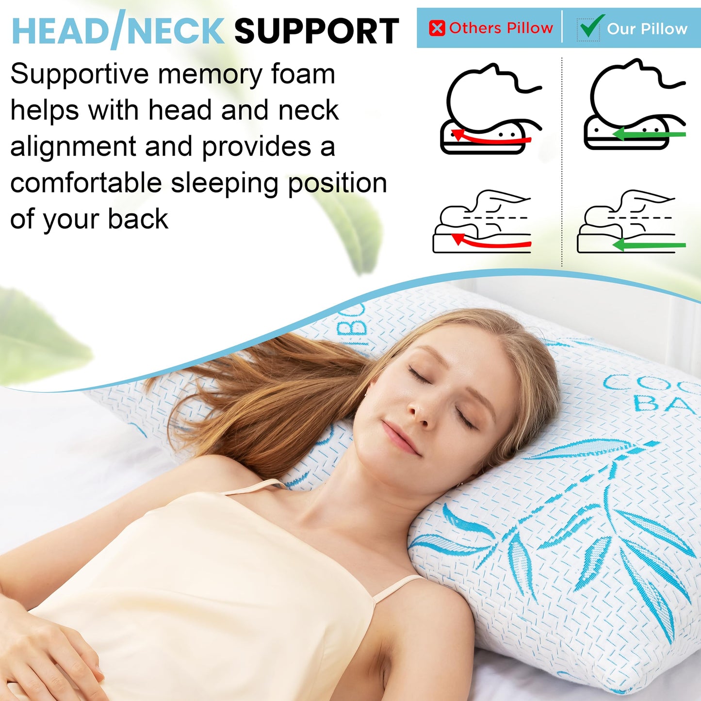 2-Pack King Bamboo Memory Foam Pillows