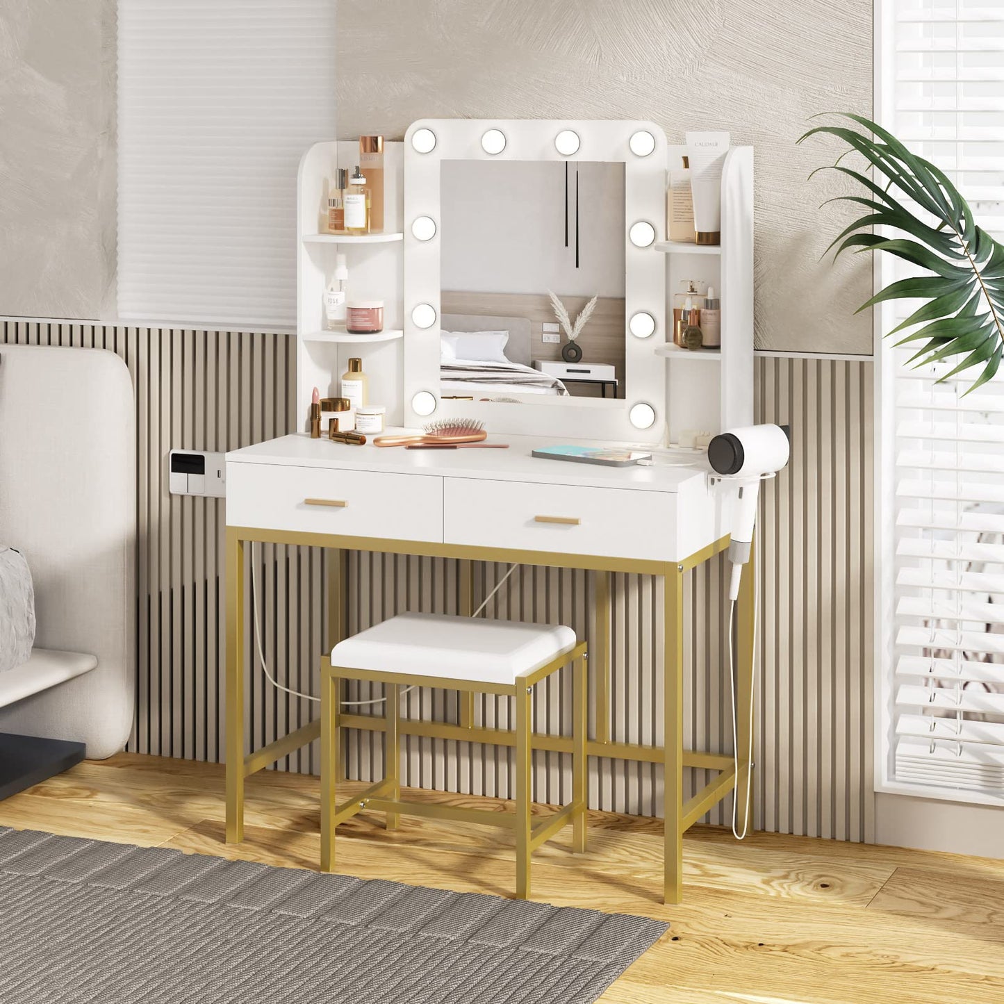 Vabches Vanity Desk with Lights, White