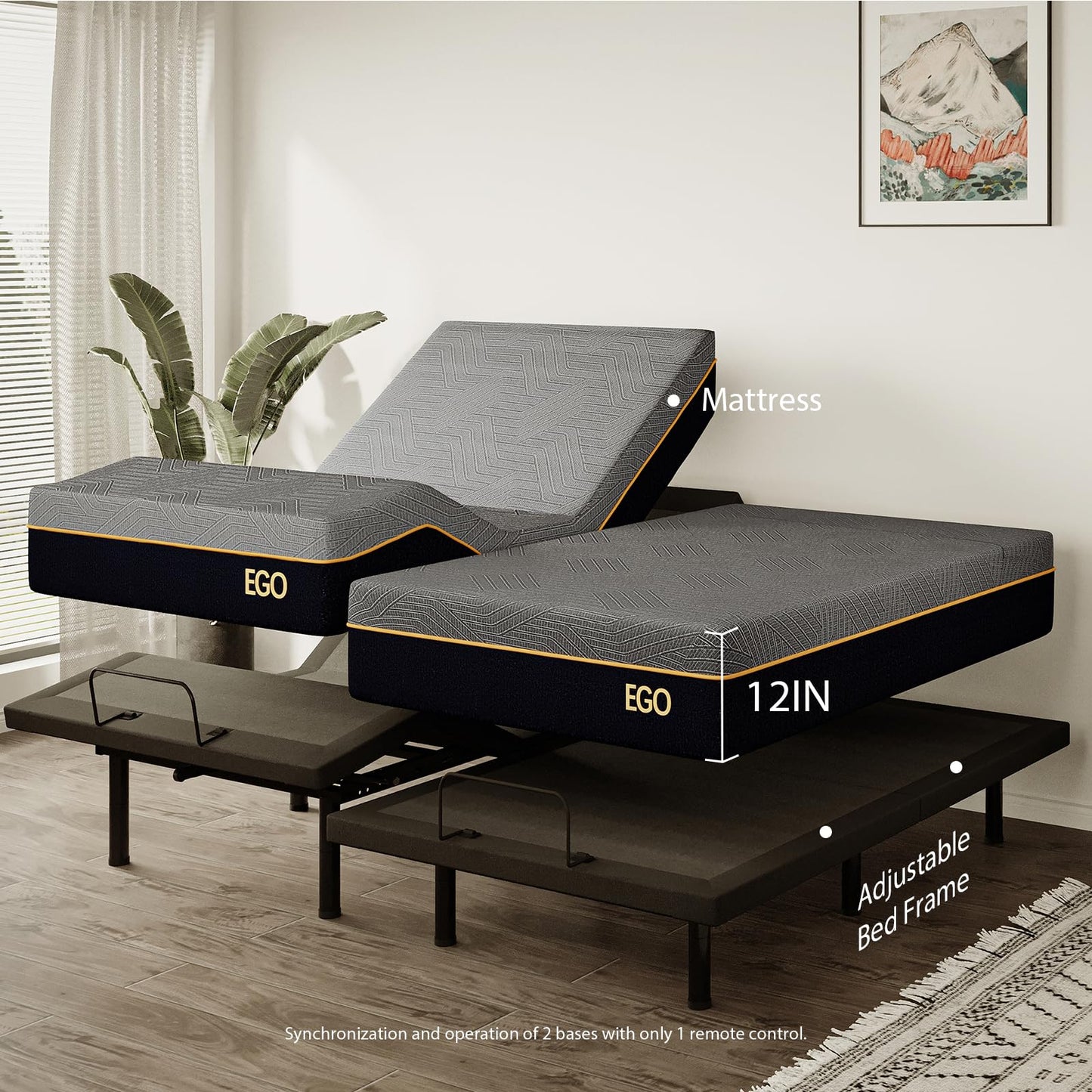 EGOHOME Split King Adjustable Bed
