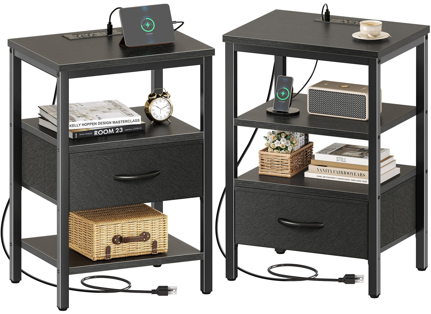 SUPERJARE Nightstand with Charging Station