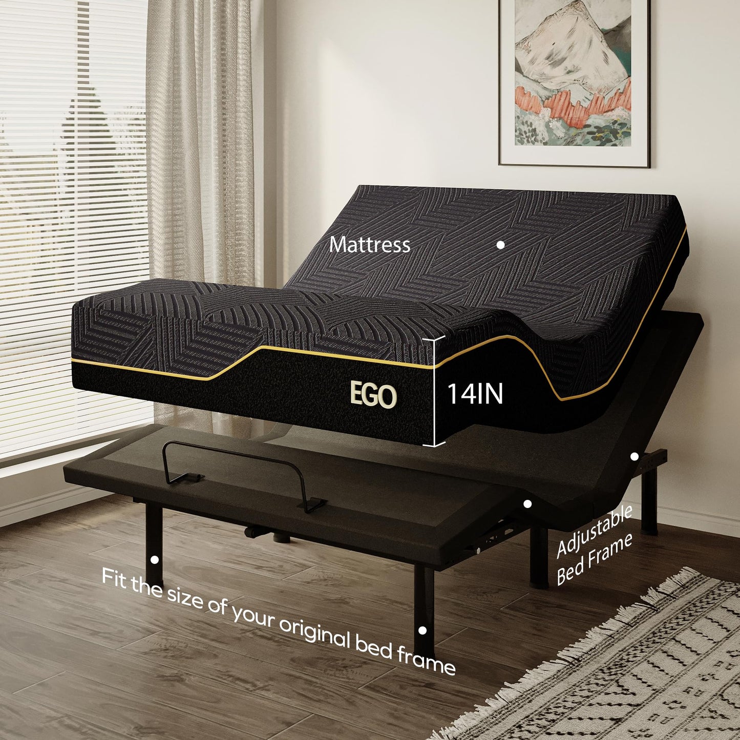 EGOHOME Split King Adjustable Bed