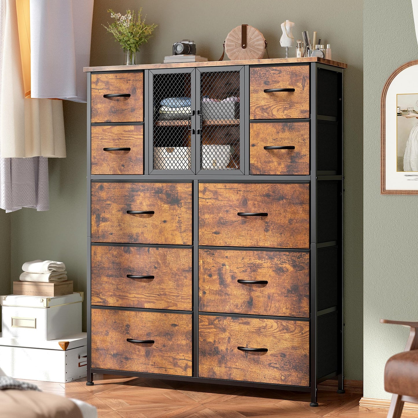 10-Drawer Rustic Brown Dresser 48.2"x38.1"x11.8"