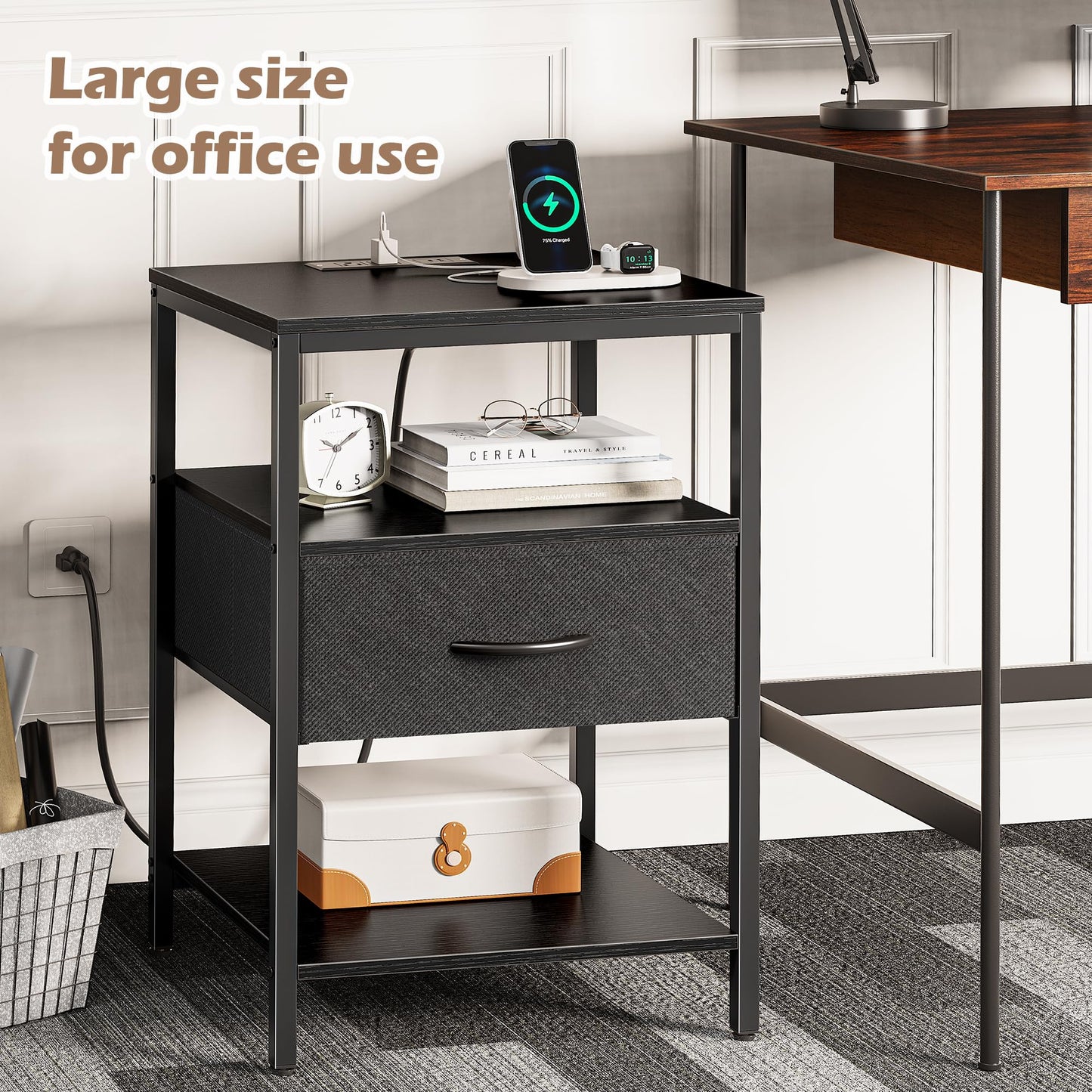 SUPERJARE Nightstand with Charging Station