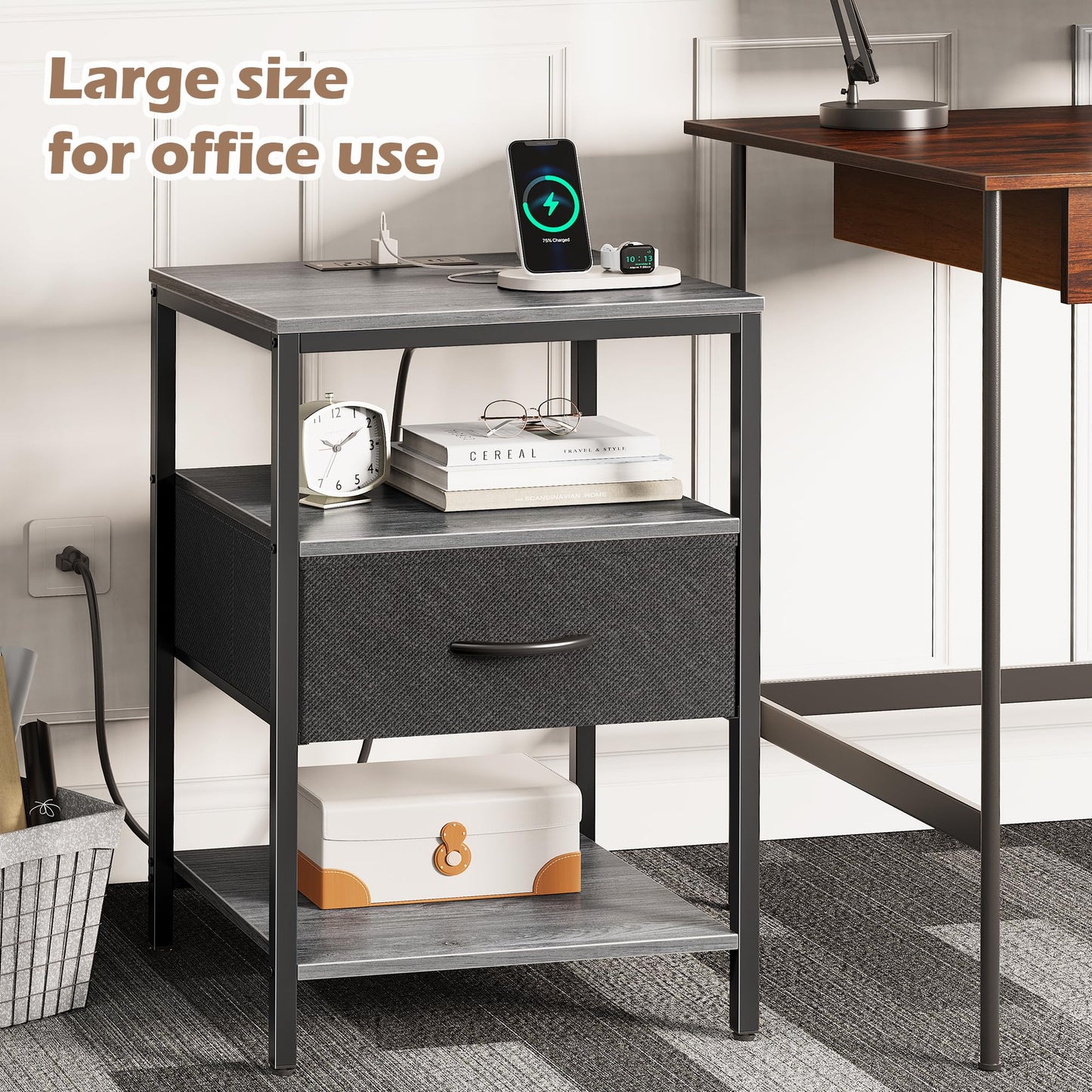 SUPERJARE Nightstand with Charging Station