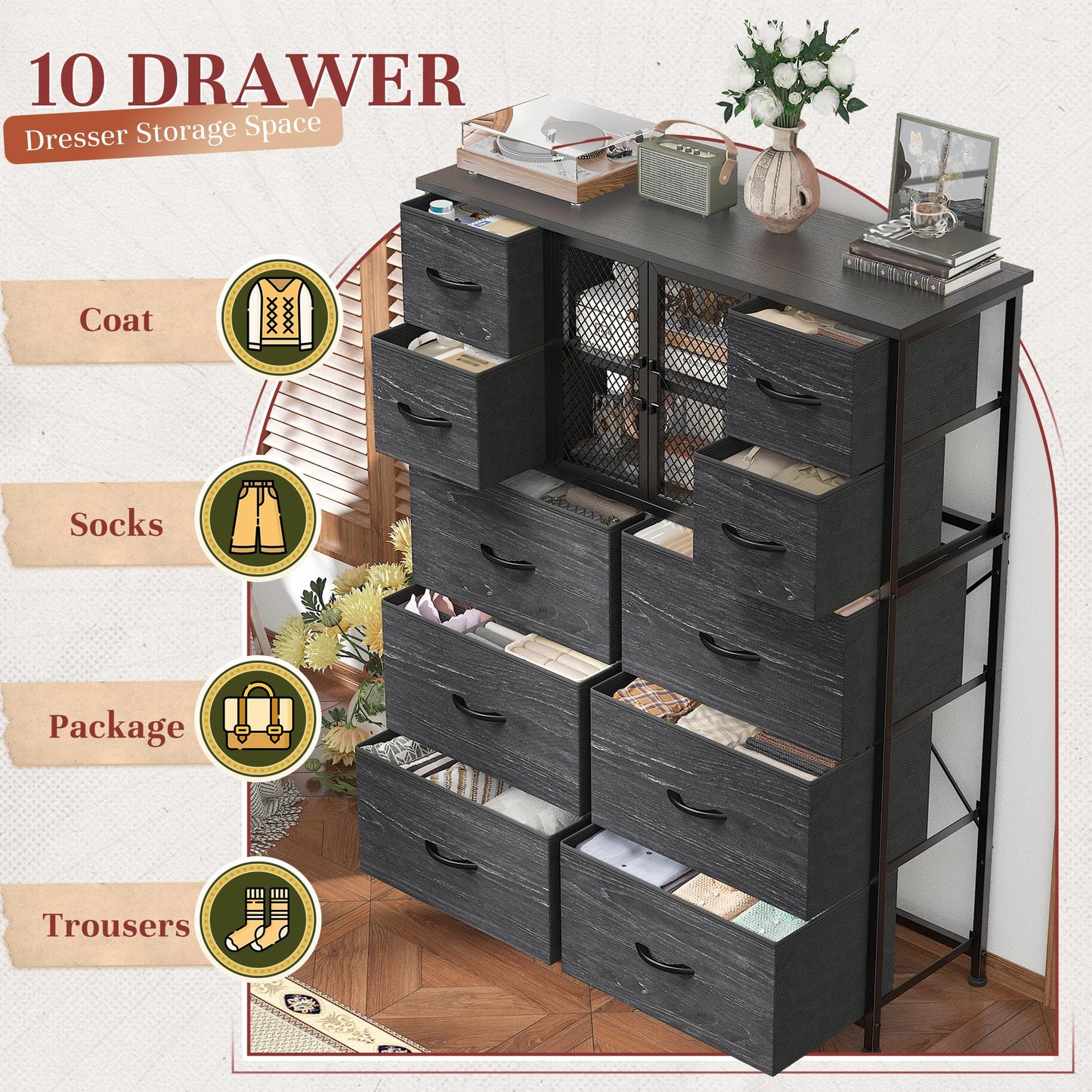 10-Drawer Rustic Brown Dresser 48.2"x38.1"x11.8"