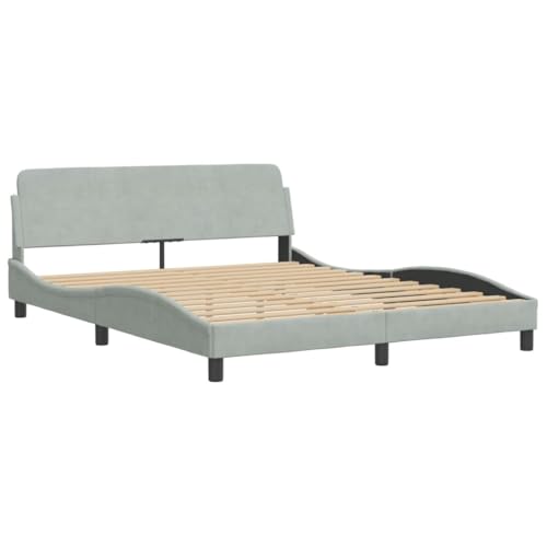 Bed Frame Light Grey Velvet Queen Bed Frame Rectangular Bed