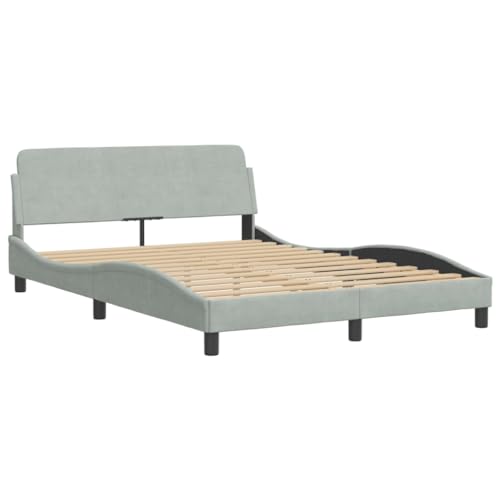 Bed Frame Light Grey Velvet Queen Bed Frame Rectangular Bed