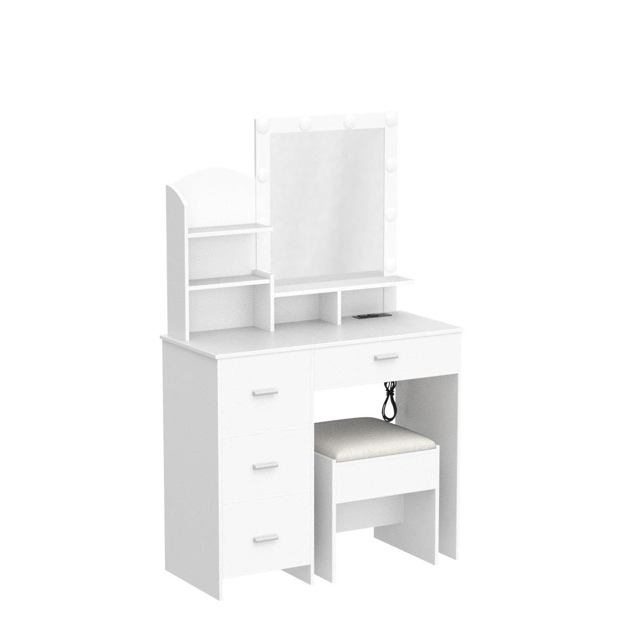 Quimoo Vanity Desk with Mirror & Lights, White