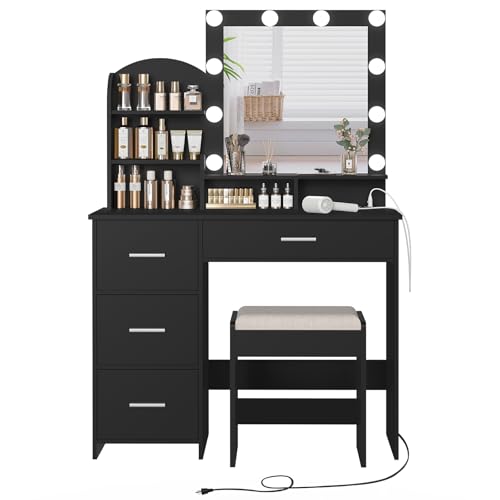 Quimoo Vanity Desk with Mirror & Lights, White