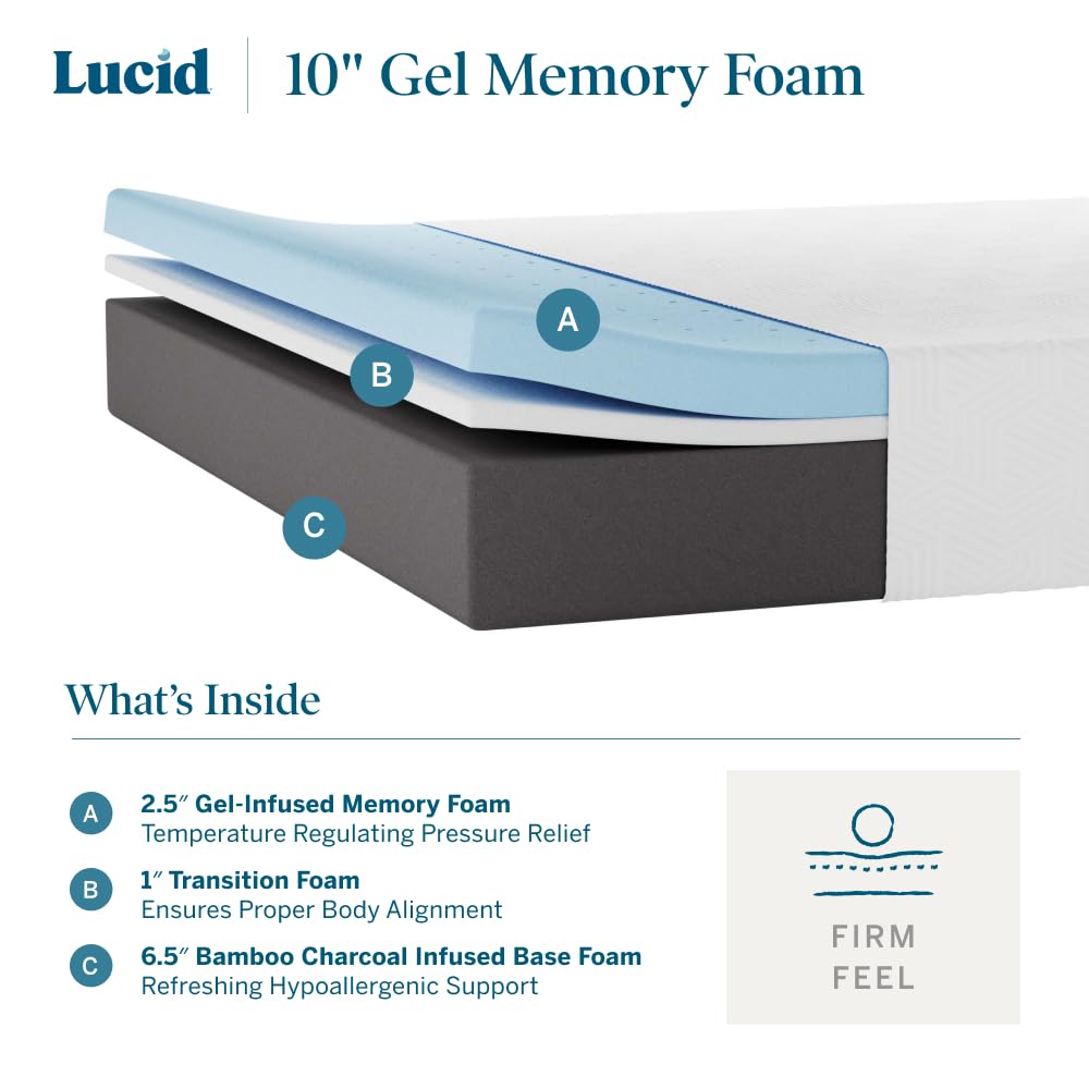 LUCID 12" Twin XL Memory Foam Mattress