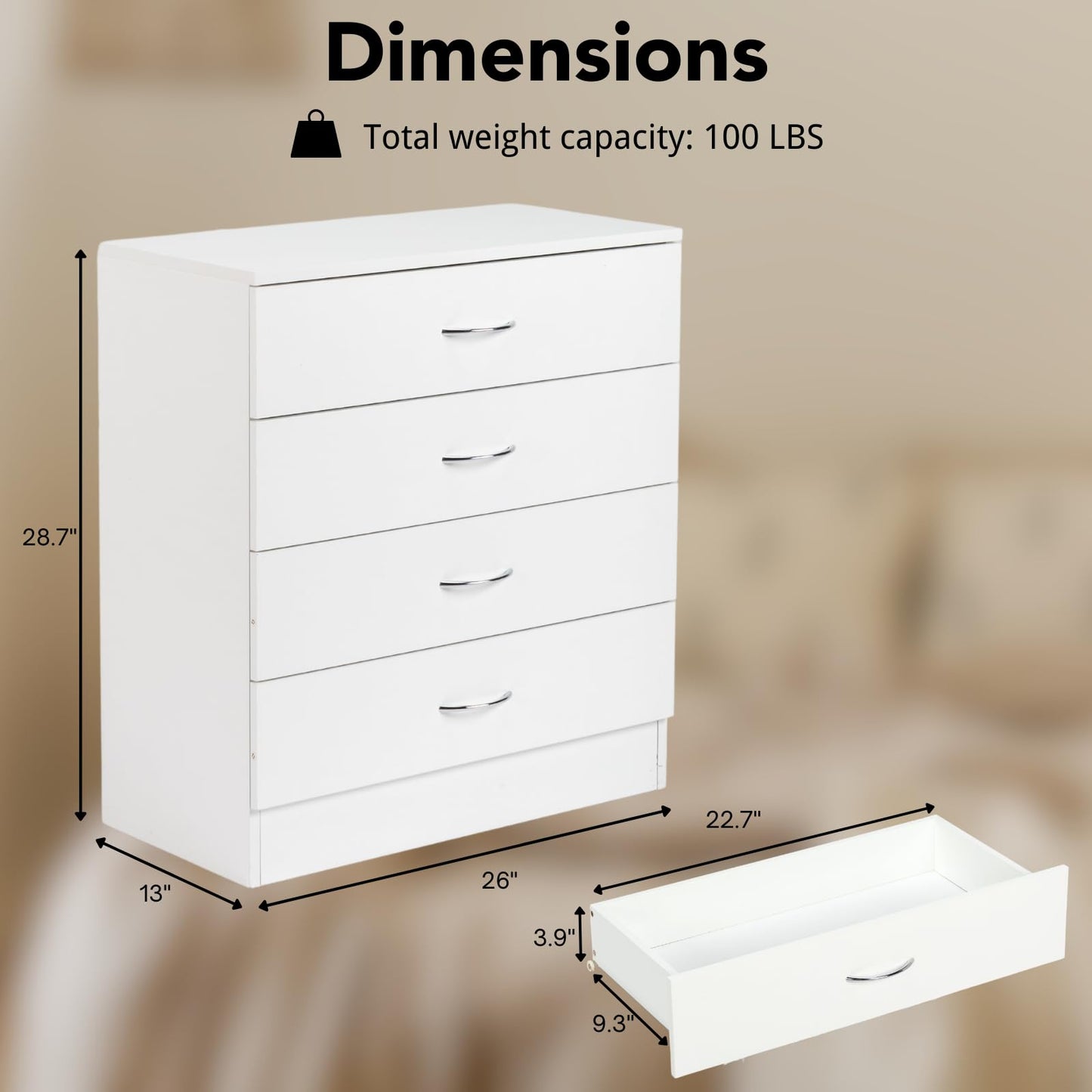 Karl Home White 3-Drawer Dresser/Nightstand
