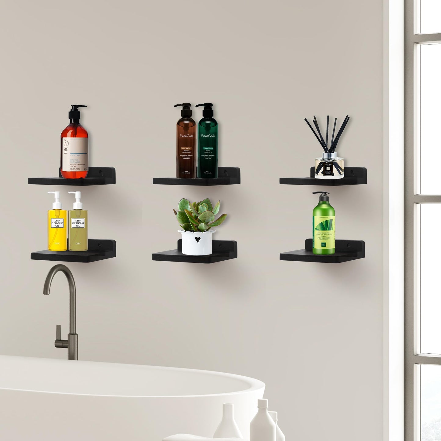 Small Floating Shelves 8-Pack, 4"x4", Rustic White