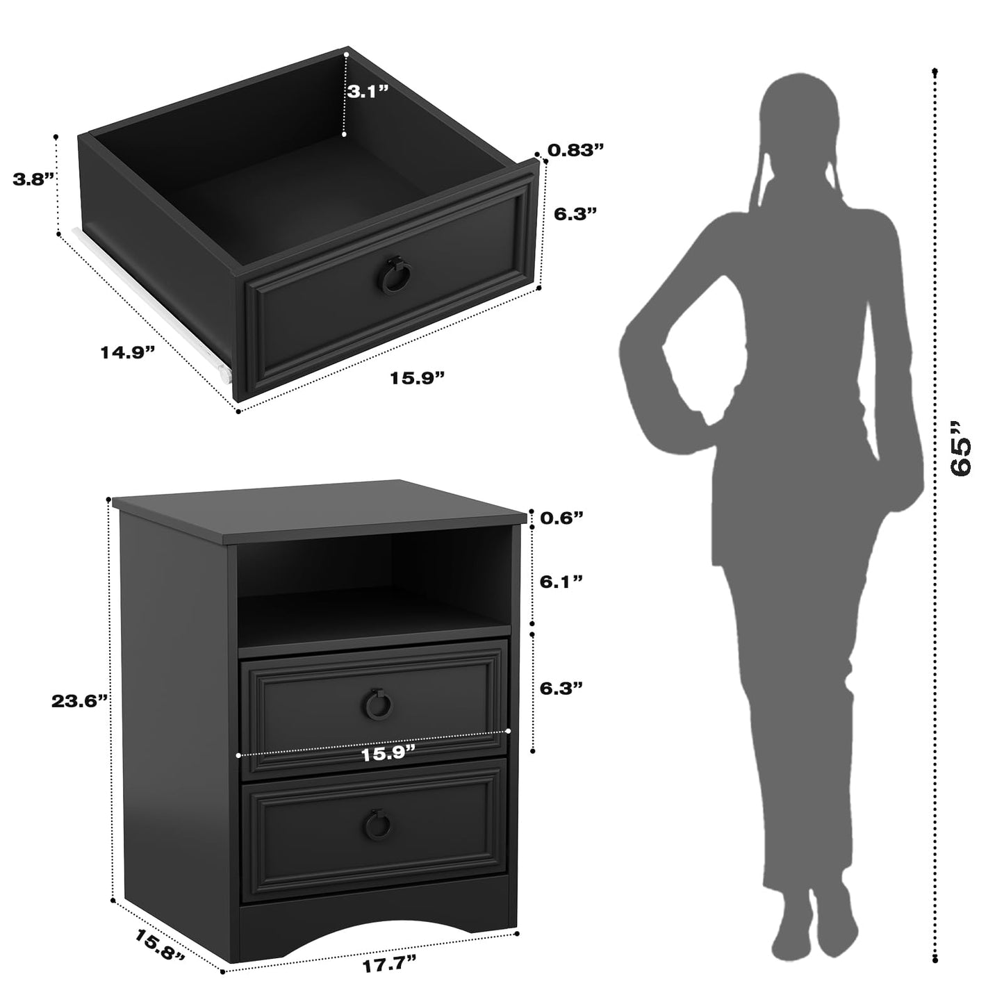 Nightstand Set of 2 – Gray