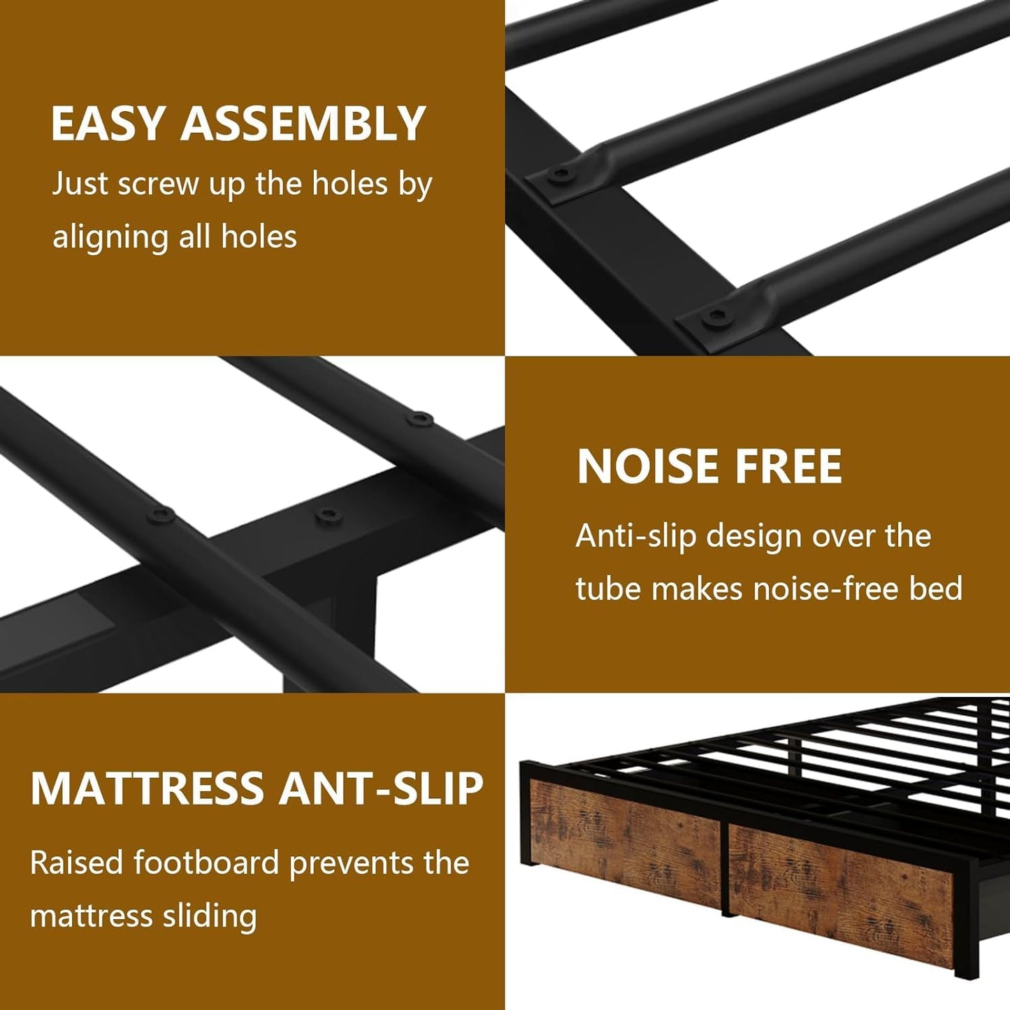 Farmhouse King Bed Frame with Headboard – Black