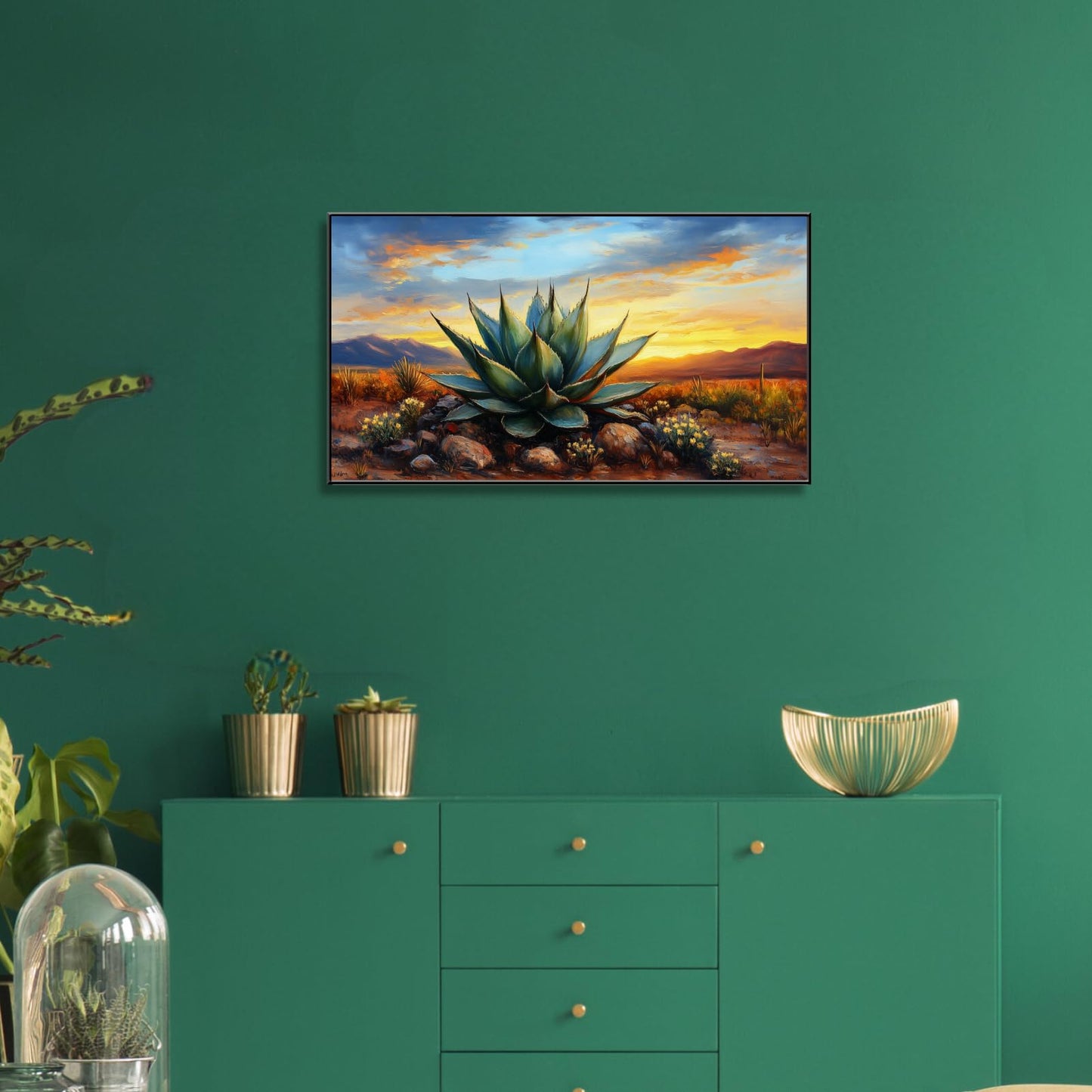 Agave Western Wall Art, 74"x40", Framed