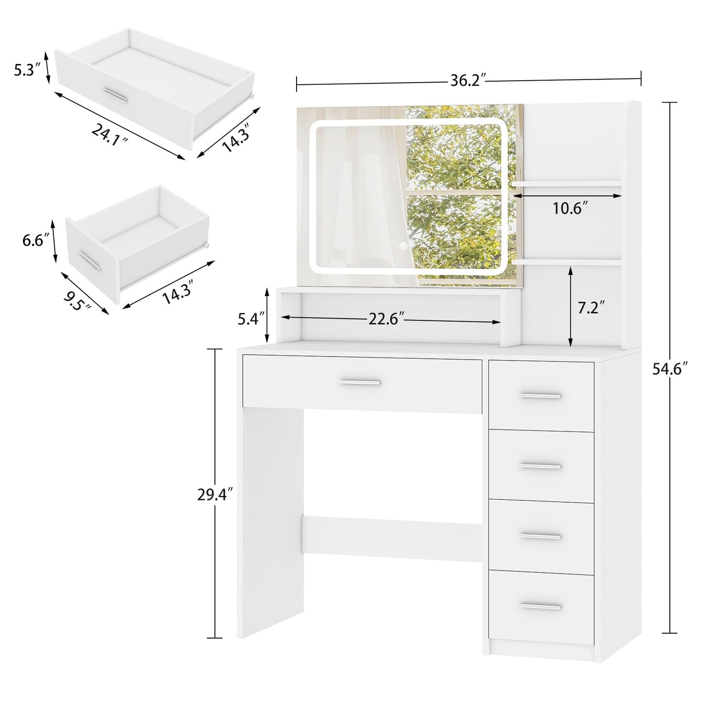 Quimoo Vanity Desk with Mirror & Lights, White