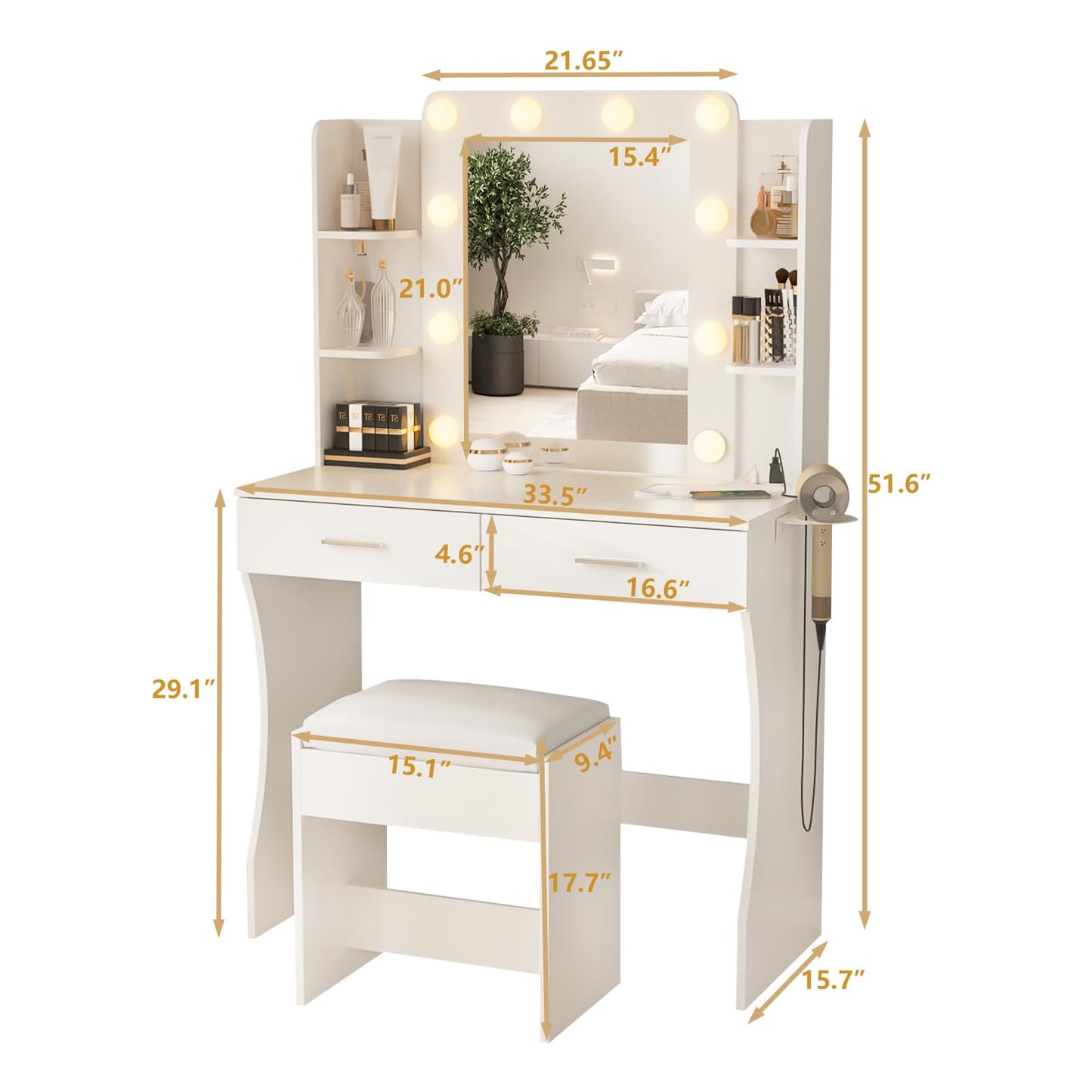 Vabches Vanity Desk with Lights, White