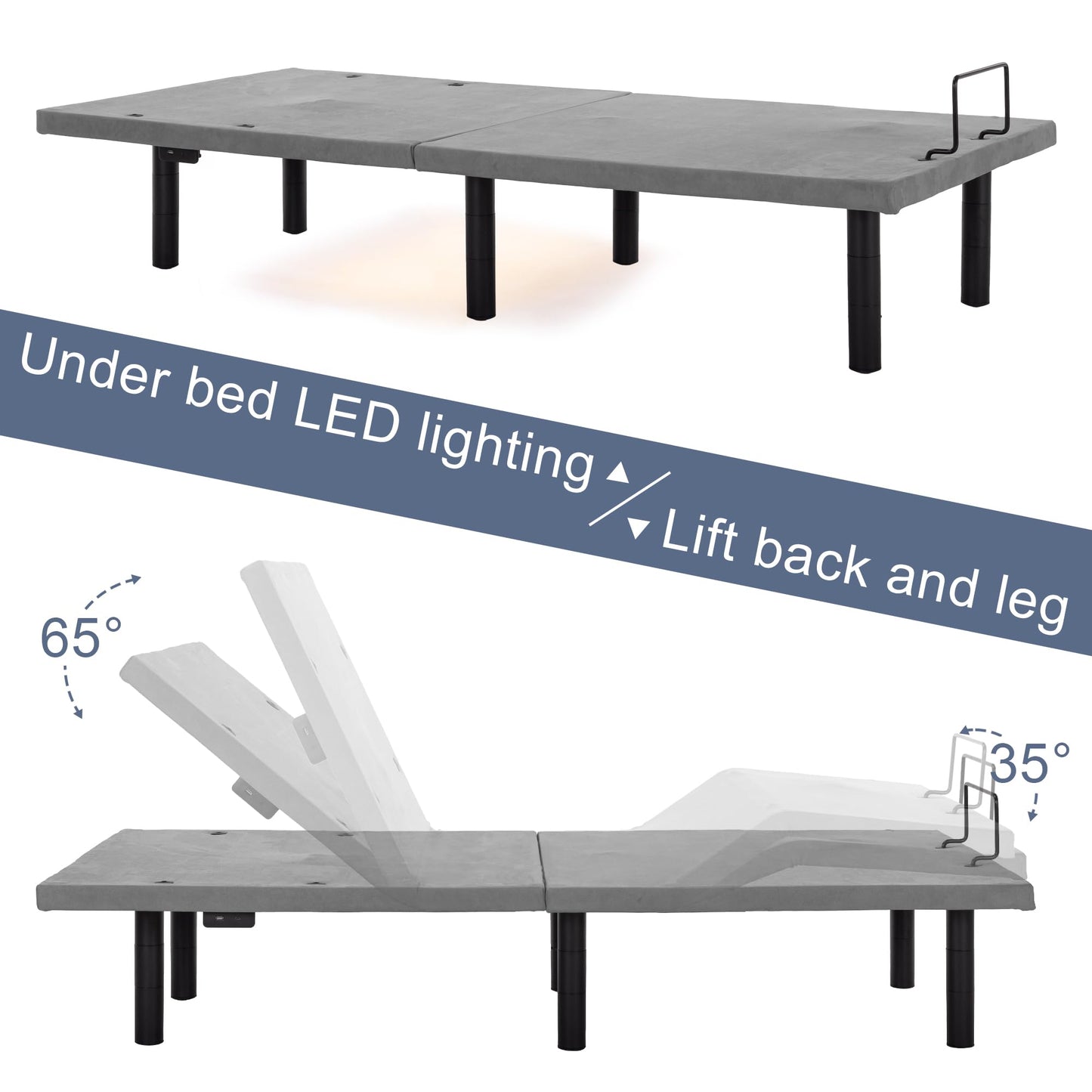 Fromann Adjustable Twin XL Bed Base – Grey