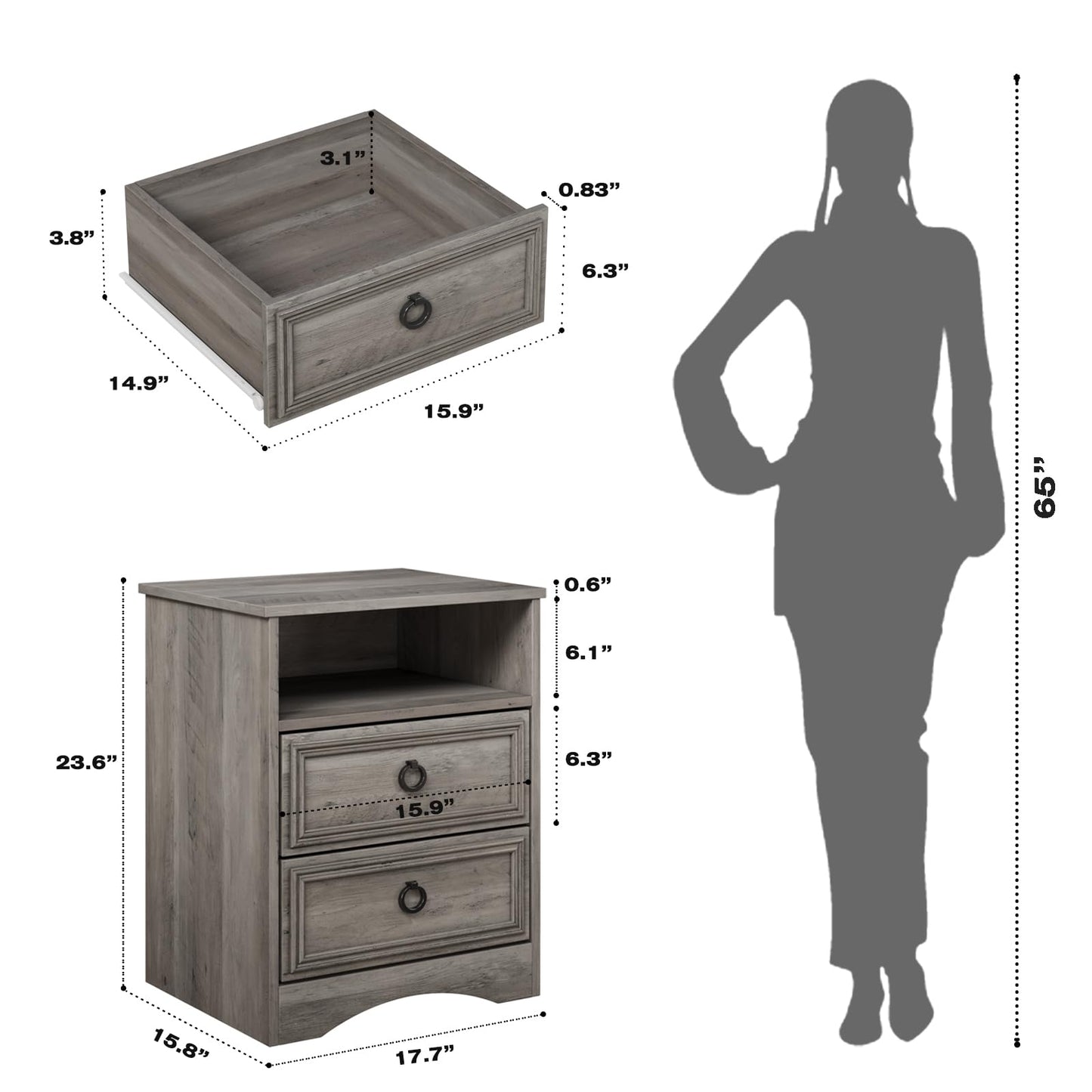 Nightstand Set of 2 – Gray