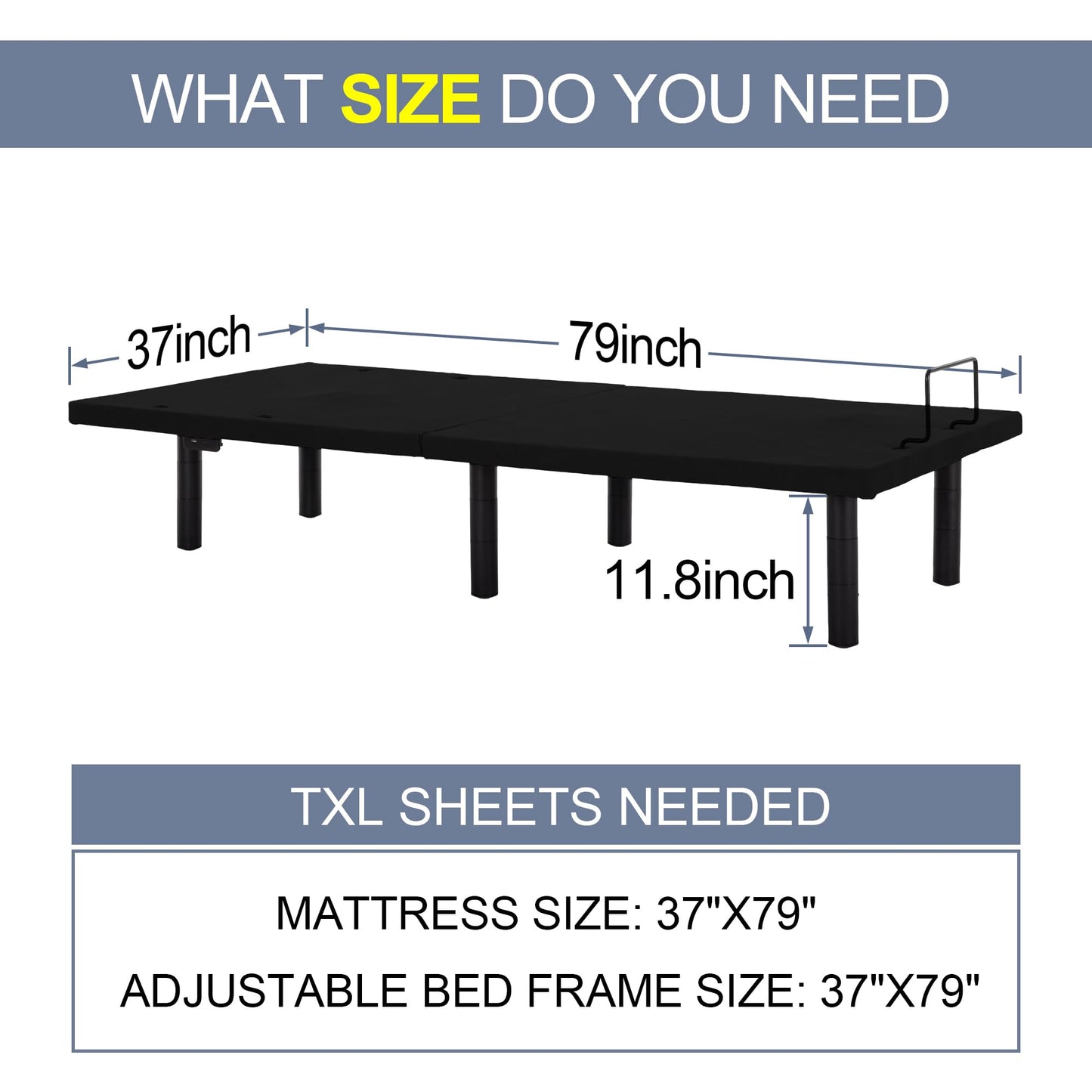 Fromann Adjustable Twin XL Bed Base – Grey