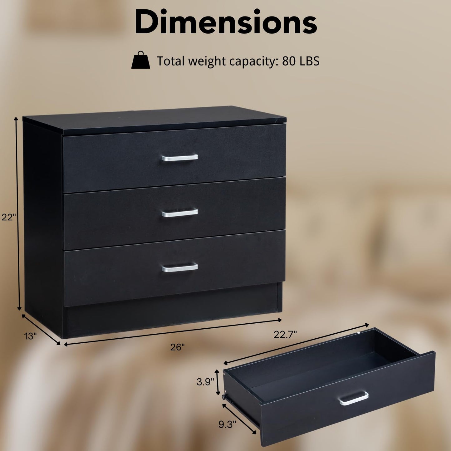 Karl Home White 3-Drawer Dresser/Nightstand
