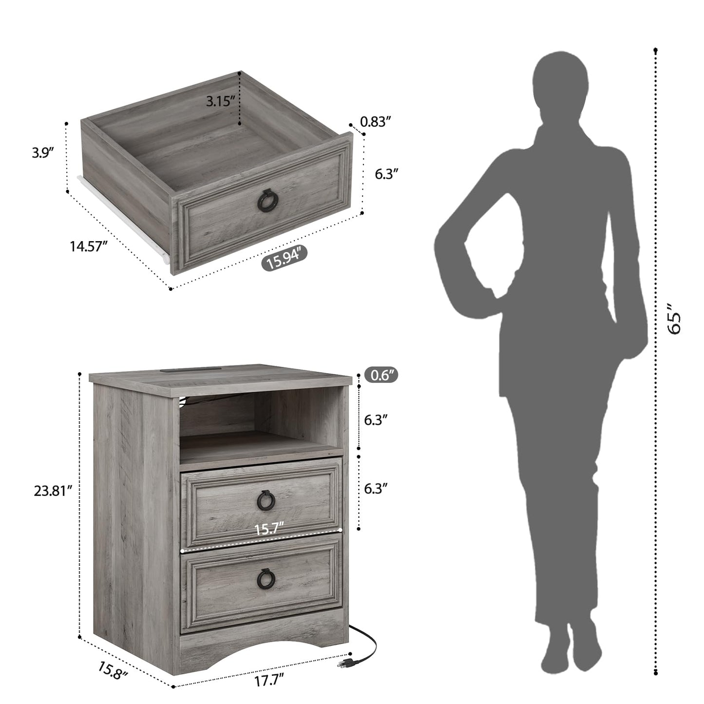 Nightstand Set of 2 – Gray