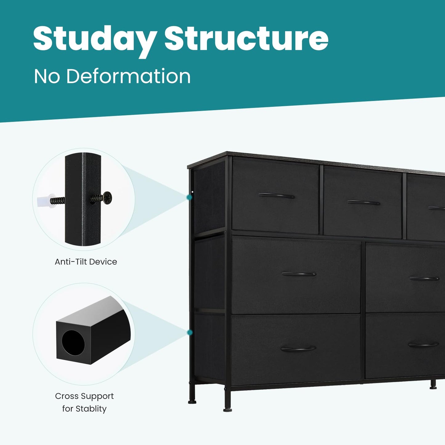 OLIXIS 5-Drawer Dresser, Black