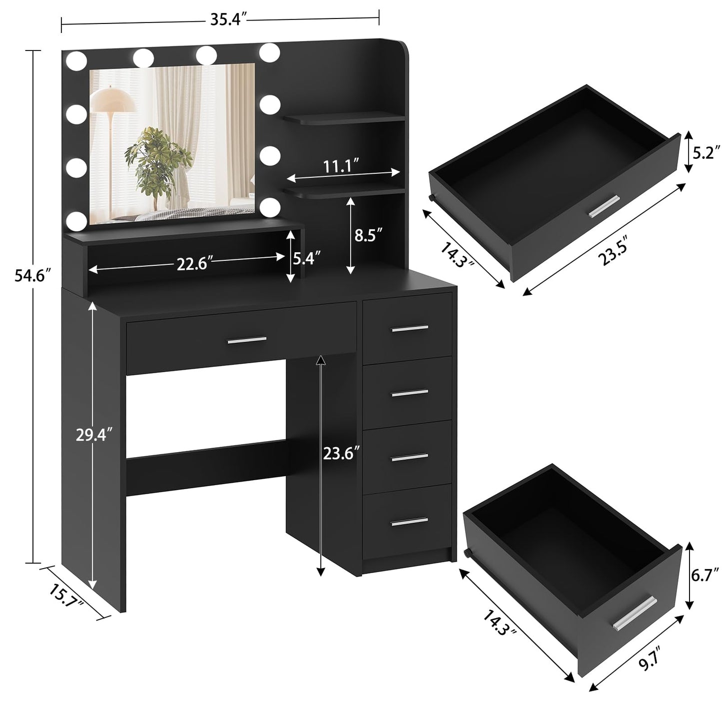 Quimoo Vanity Desk with Mirror & Lights, White