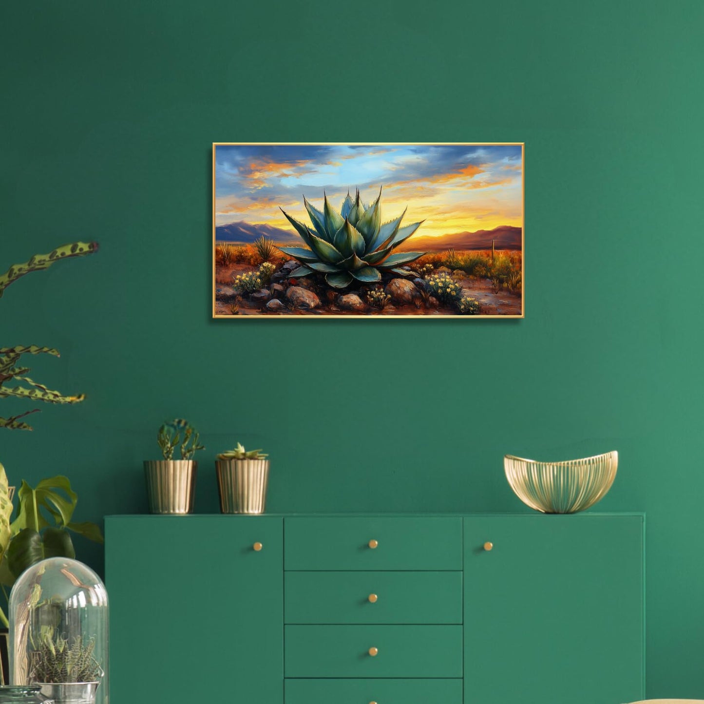 Agave Western Wall Art, 74"x40", Framed