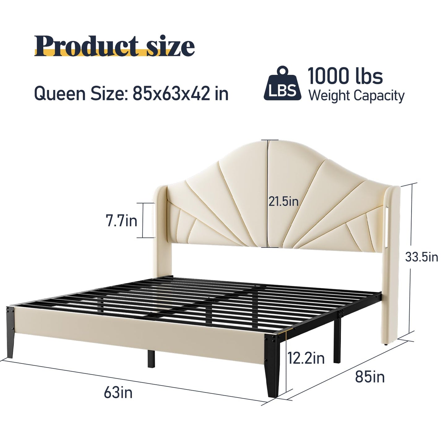 Queen Bed Frame with LED Headboard – Velvet Blue