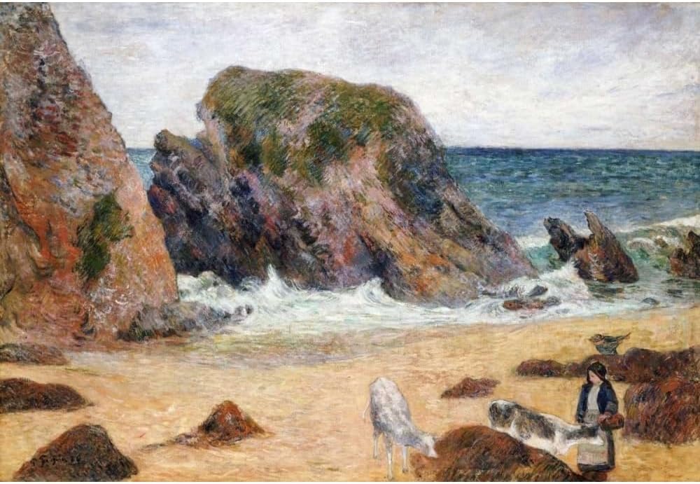 Gauguin Cows on the Seashore Canvas 24"x18"