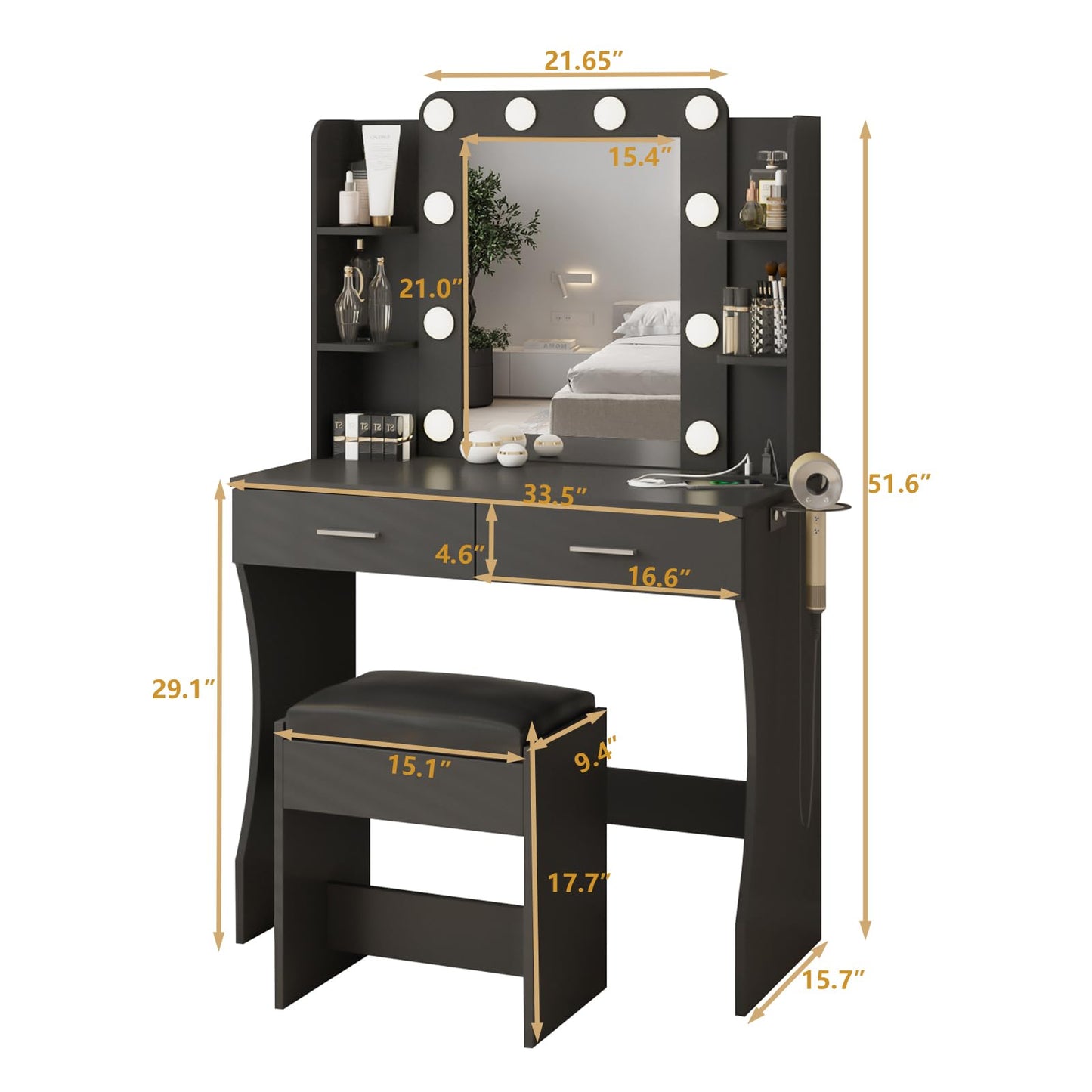 Vabches Vanity Desk with Lights, White