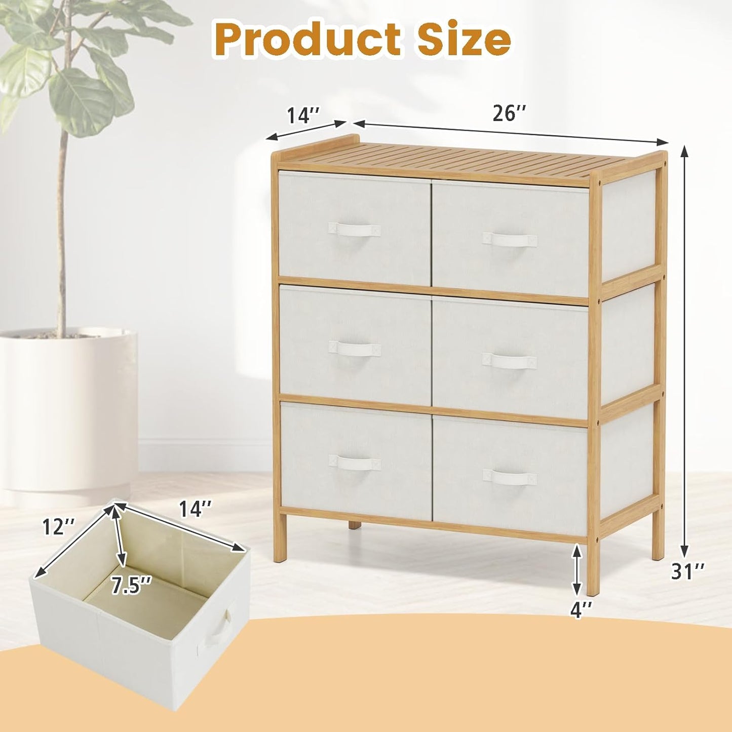 Giantex White 6-Drawer Dresser with Top Shelf