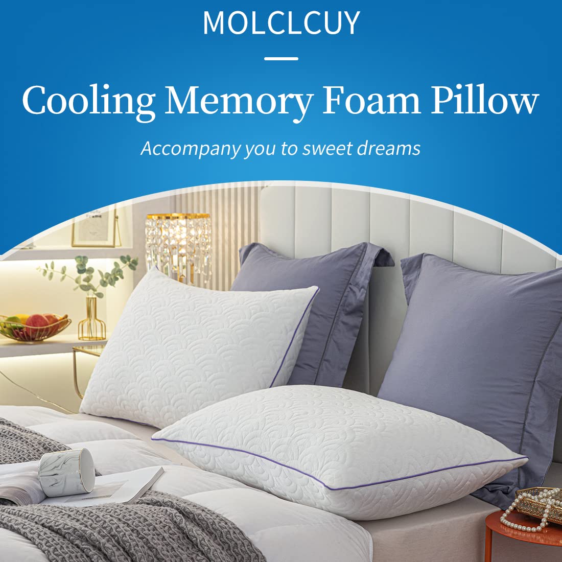 MOLCLCUY Memory Foam Pillows – Queen, 2 Pack