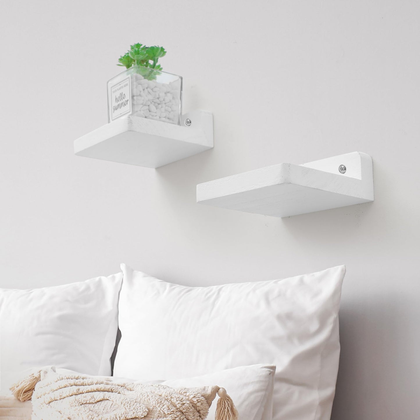 Small Floating Shelves 8-Pack, 4"x4", Rustic White