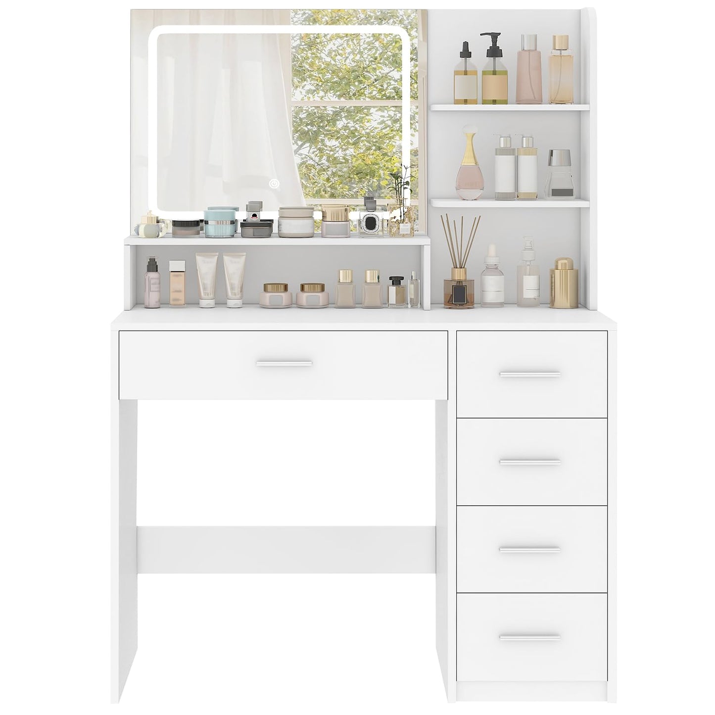Quimoo Vanity Desk with Mirror & Lights, White