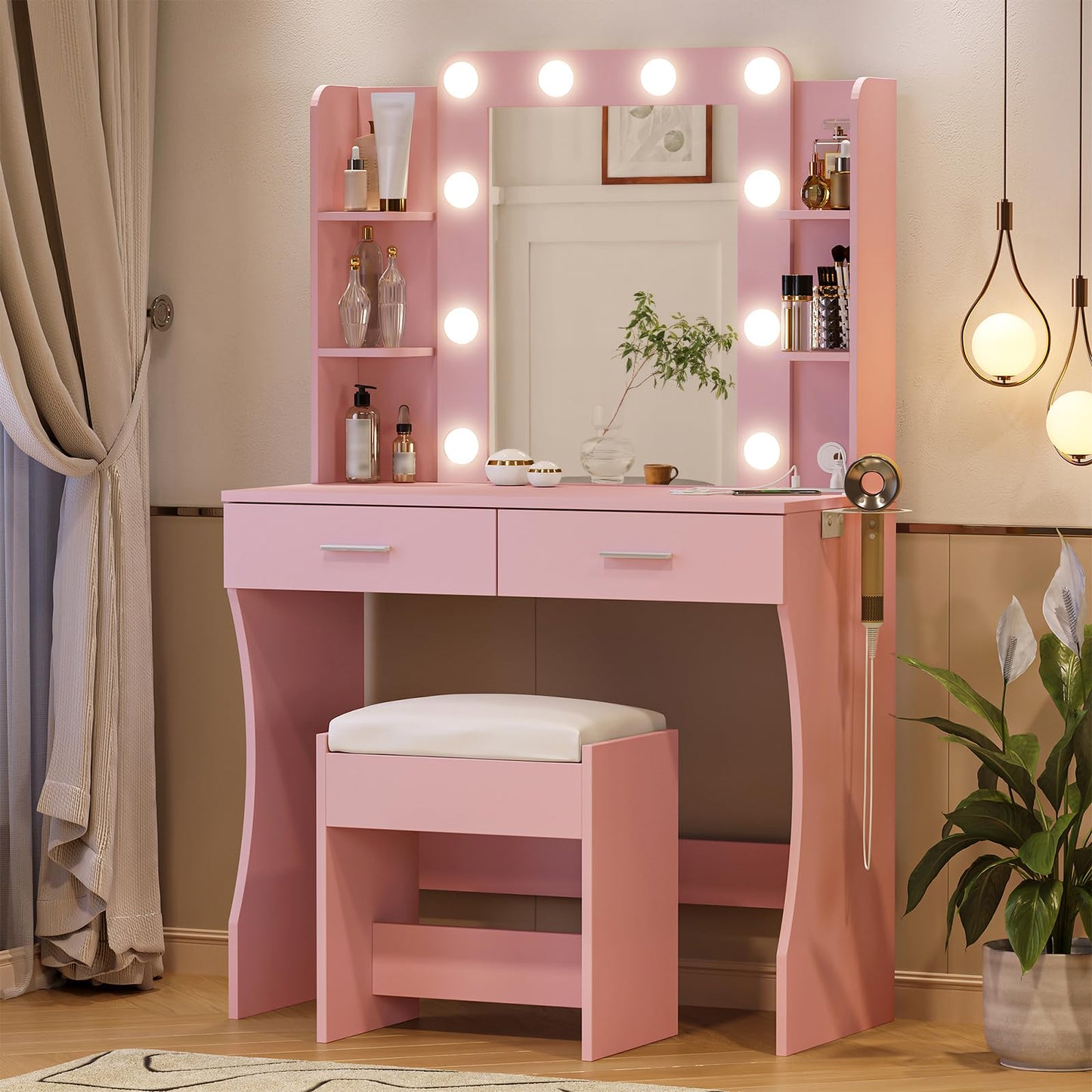 Vabches Vanity Desk with Lights, White