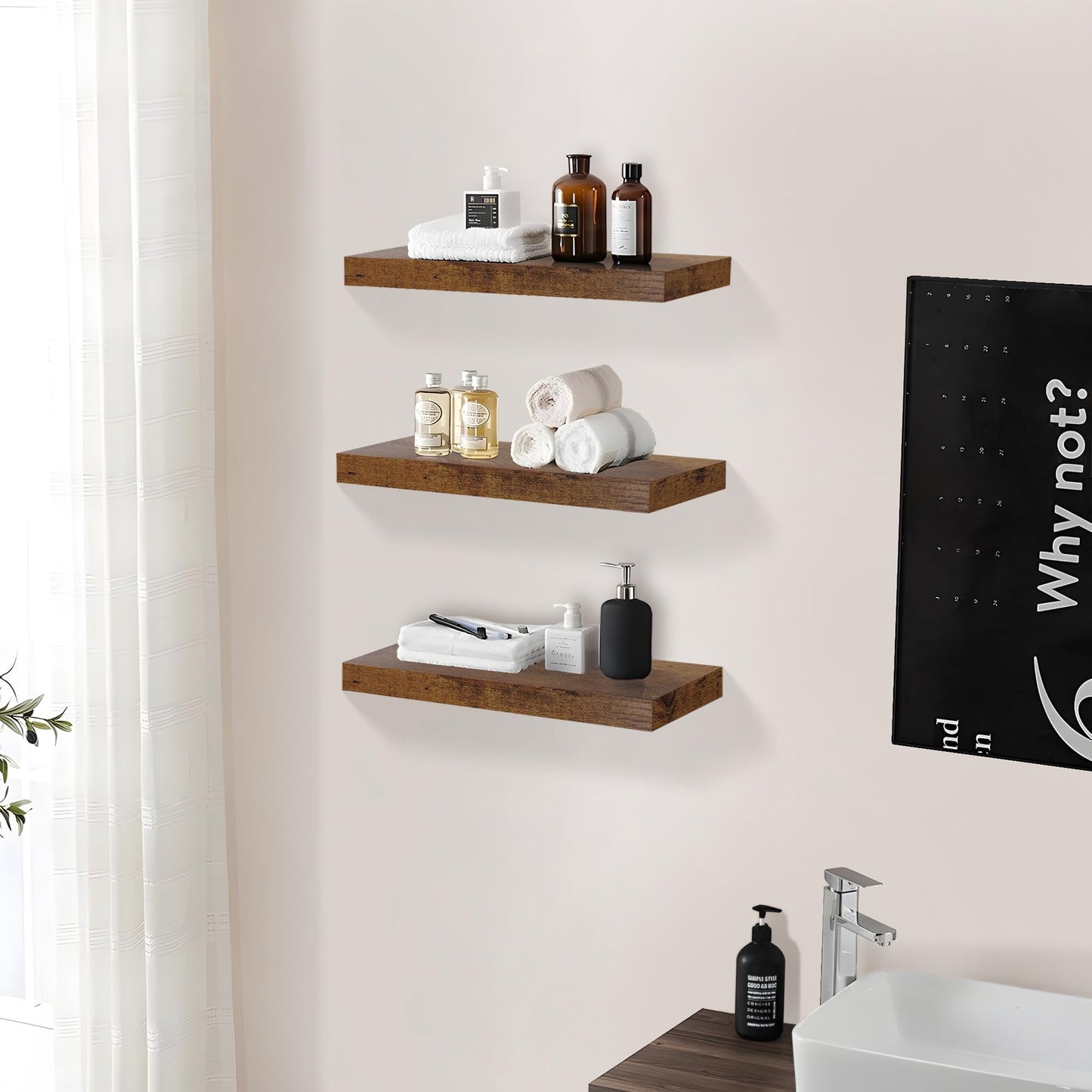 Colima 36" Brown Floating Shelves, 3-Pack